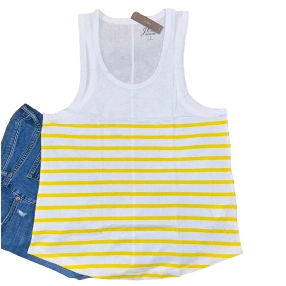 NWT J Crew Women's White & Yellow Stripe Tank - Picture 2 of 9